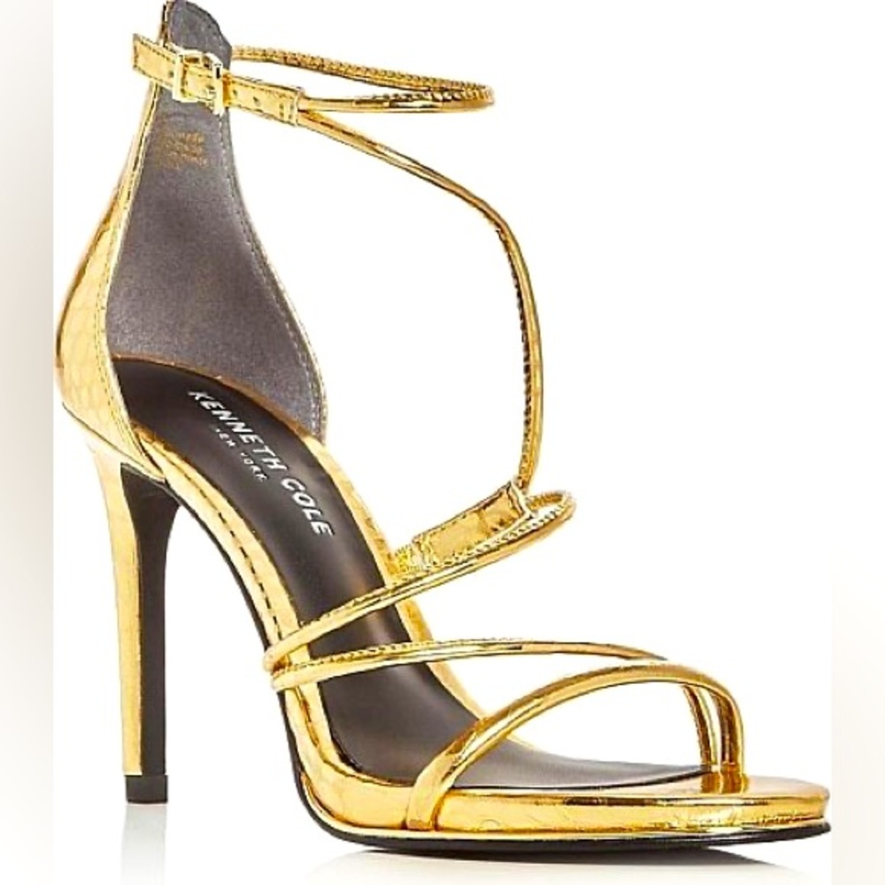 Kenneth Cole Bryanna Metallic Gold Embossed Strappy High Heel Sandals - Size 7.5